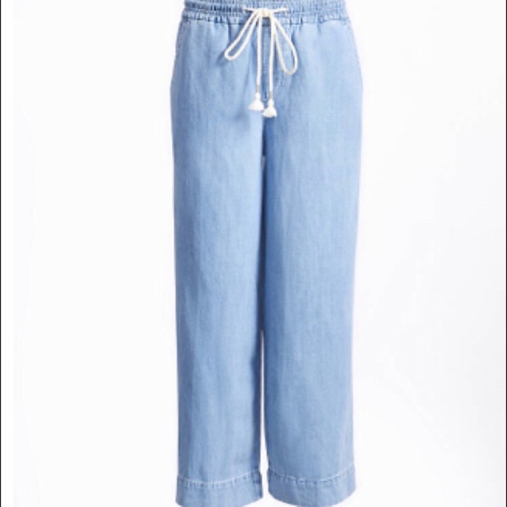LOFT Cotton Linen Wide Leg Crop Pull On Jeans